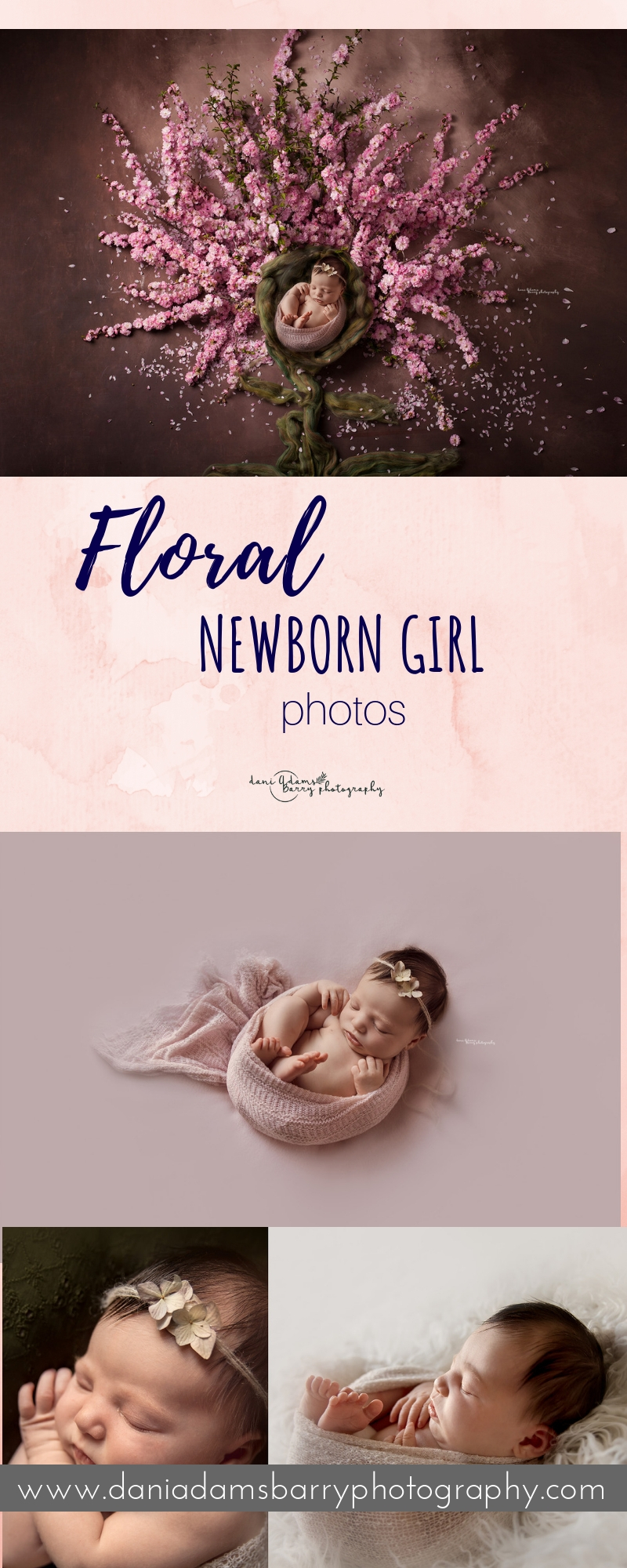 Creative Floral Newborn Girl Photography - Poppy Flowers and Cherry Blossoms Newborn photos - Dallas TX